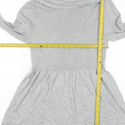 CHIC Women Grey L Knit Cowl Neck Fit & Flare Short Jumper Dress