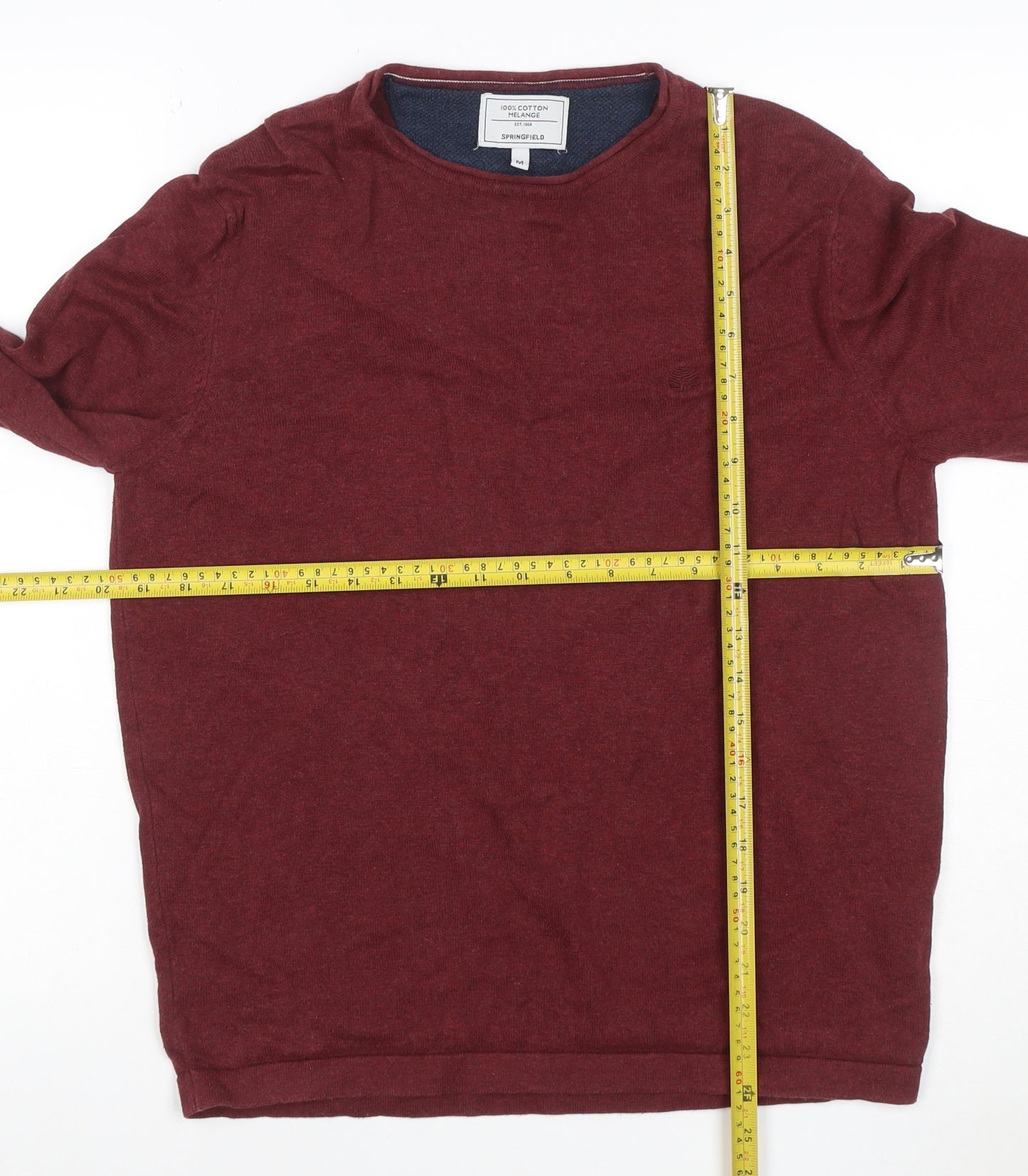 Springfield Men’s Red M Cotton Melange Crew Neck Pullover Jumper Logo