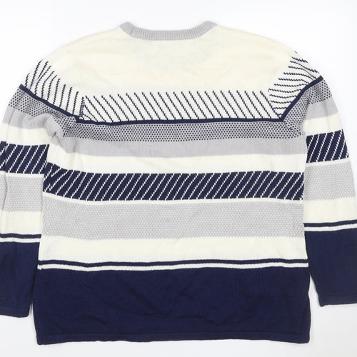 Sunday Women’s Navy Grey White Striped Knit Jumper XL Crew Neck
