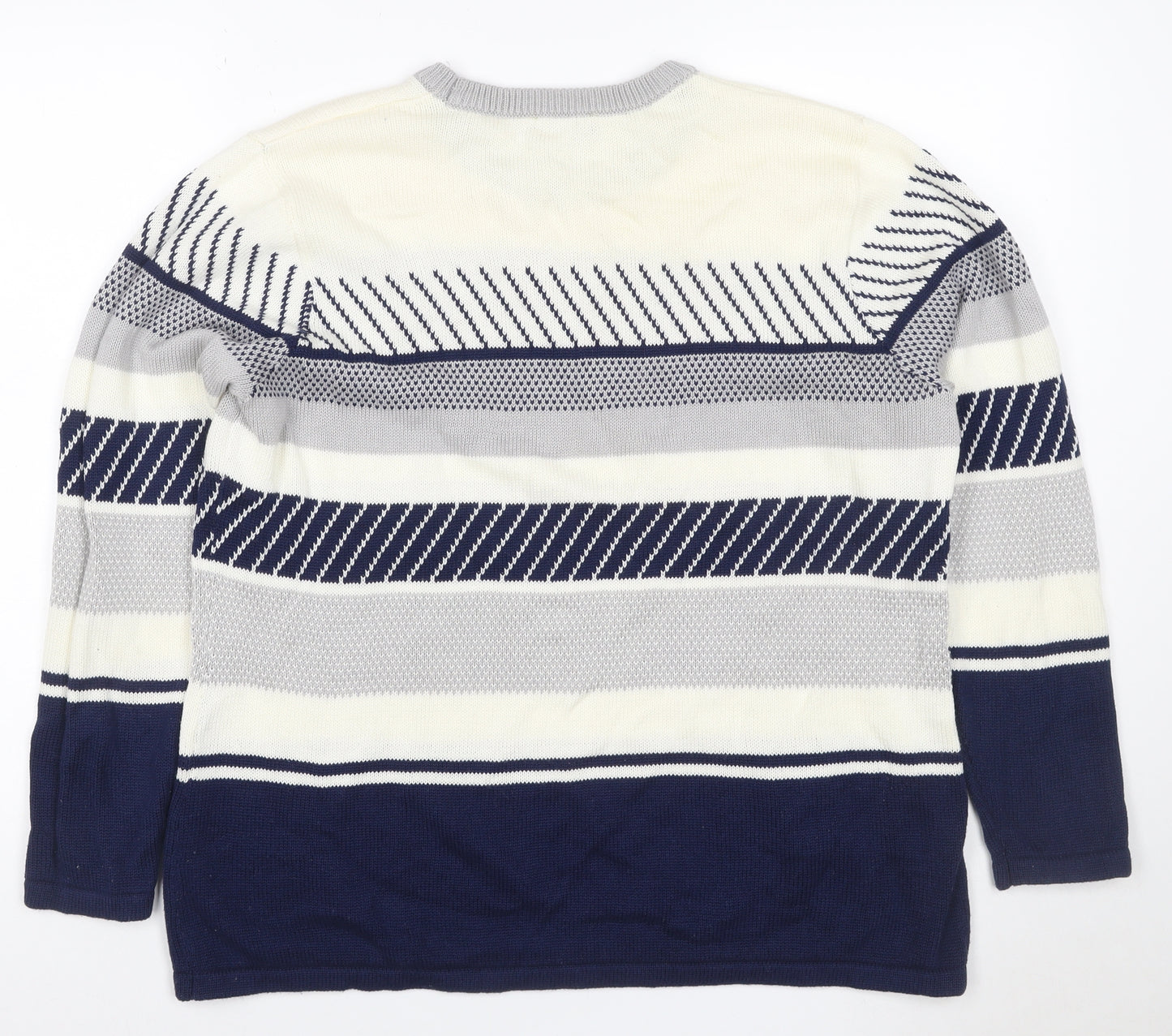 Sunday Women’s Navy Grey White Striped Knit Jumper XL Crew Neck
