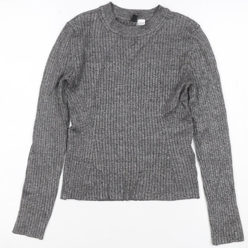 H&M Divided Women’s Grey Rib Knit Slim Fit Jumper Size S