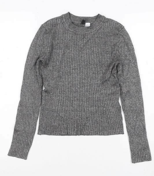H&M Divided Women’s Grey Rib Knit Slim Fit Jumper Size S