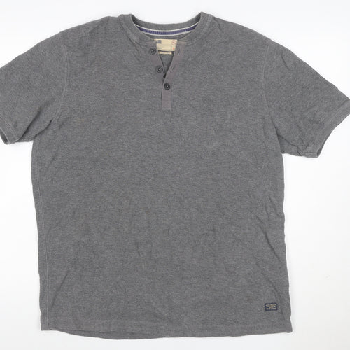 Marks and Spencer Men Grey Large Henley Short Sleeve Cotton Polo Shirt