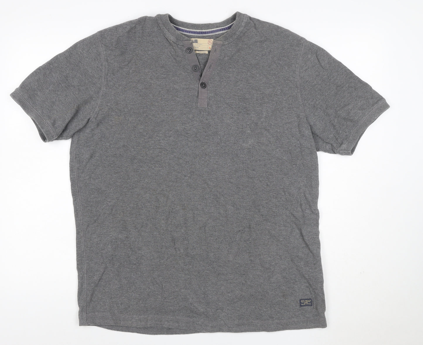 Marks and Spencer Men Grey Large Henley Short Sleeve Cotton Polo Shirt