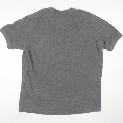Marks and Spencer Men Grey Large Henley Short Sleeve Cotton Polo Shirt