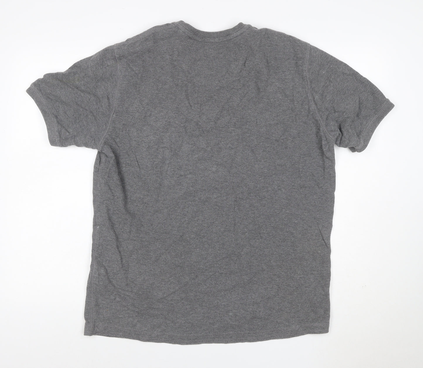 Marks and Spencer Men Grey Large Henley Short Sleeve Cotton Polo Shirt