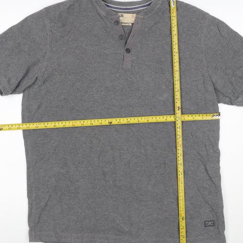 Marks and Spencer Men Grey Large Henley Short Sleeve Cotton Polo Shirt