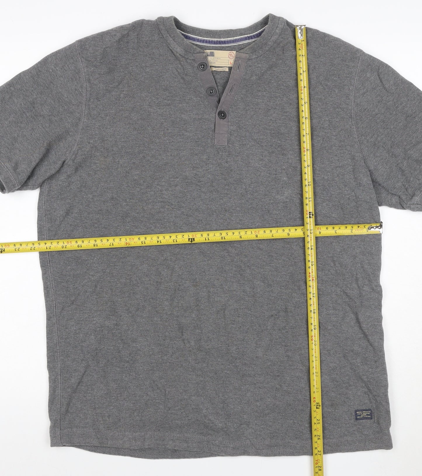 Marks and Spencer Men Grey Large Henley Short Sleeve Cotton Polo Shirt