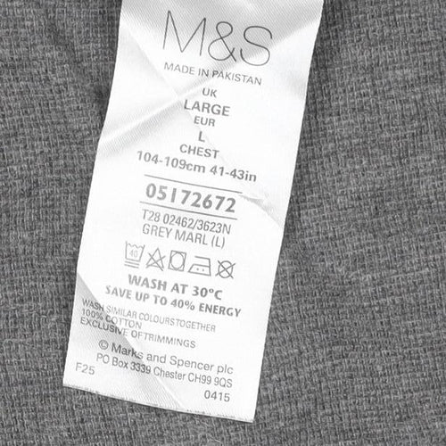 Marks and Spencer Men Grey Large Henley Short Sleeve Cotton Polo Shirt