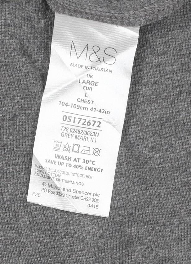 Marks and Spencer Men Grey Large Henley Short Sleeve Cotton Polo Shirt
