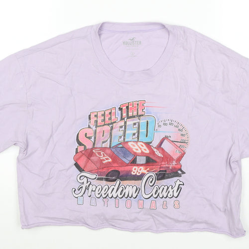 Hollister Women Purple S Cropped Cotton Car Graphic T-Shirt