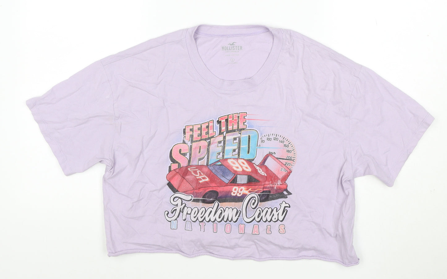 Hollister Women Purple S Cropped Cotton Car Graphic T-Shirt