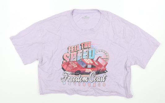 Hollister Women Purple S Cropped Cotton Car Graphic T-Shirt