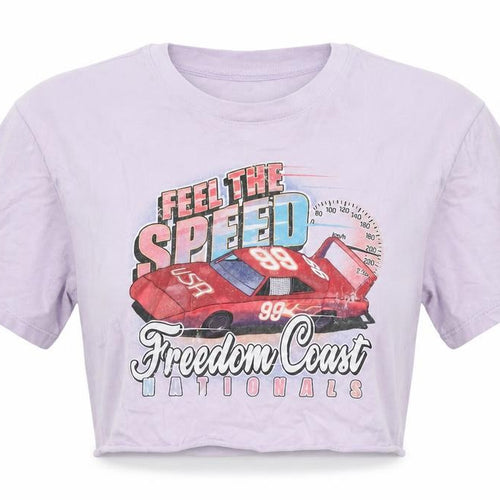 Hollister Women Purple S Cropped Cotton Car Graphic T-Shirt