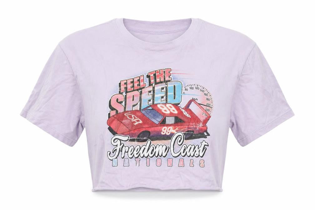 Hollister Women Purple S Cropped Cotton Car Graphic T-Shirt
