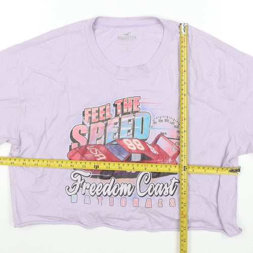 Hollister Women Purple S Cropped Cotton Car Graphic T-Shirt