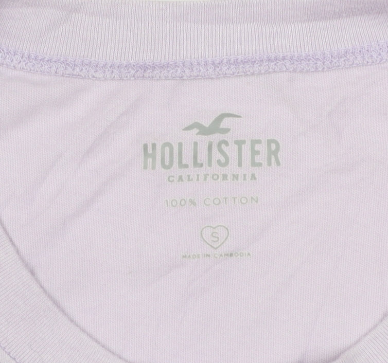 Hollister Women Purple S Cropped Cotton Car Graphic T-Shirt