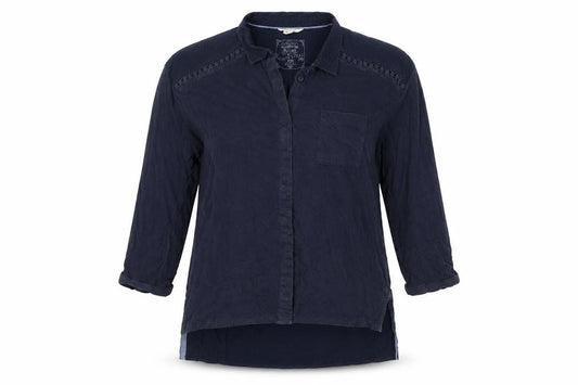 Front view of White Stuff Women Blue UK 12 Linen Cotton Crochet Tunic Shirt