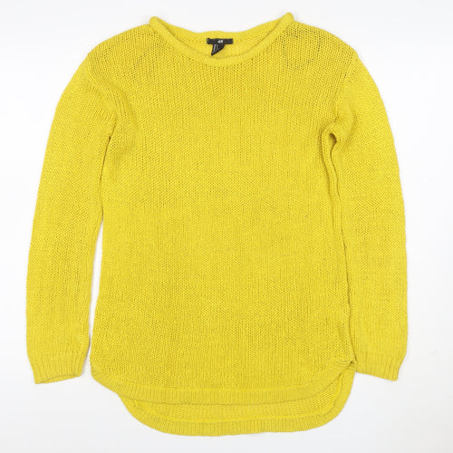 H&M Women Yellow S Chunky Knit Long Sleeve Round Neck Tunic Jumper