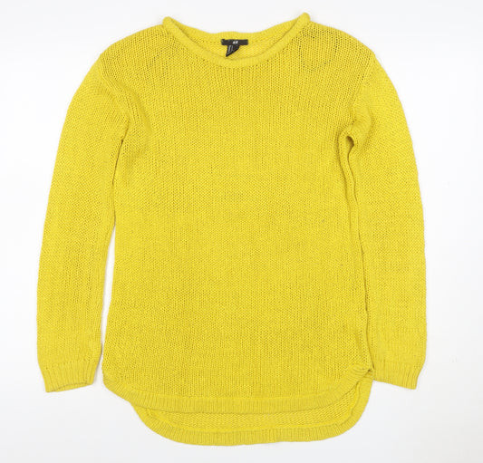 H&M Women Yellow S Chunky Knit Long Sleeve Round Neck Tunic Jumper
