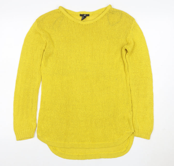 H&M Women Yellow S Chunky Knit Long Sleeve Round Neck Tunic Jumper