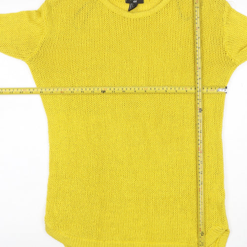 H&M Women Yellow S Chunky Knit Long Sleeve Round Neck Tunic Jumper