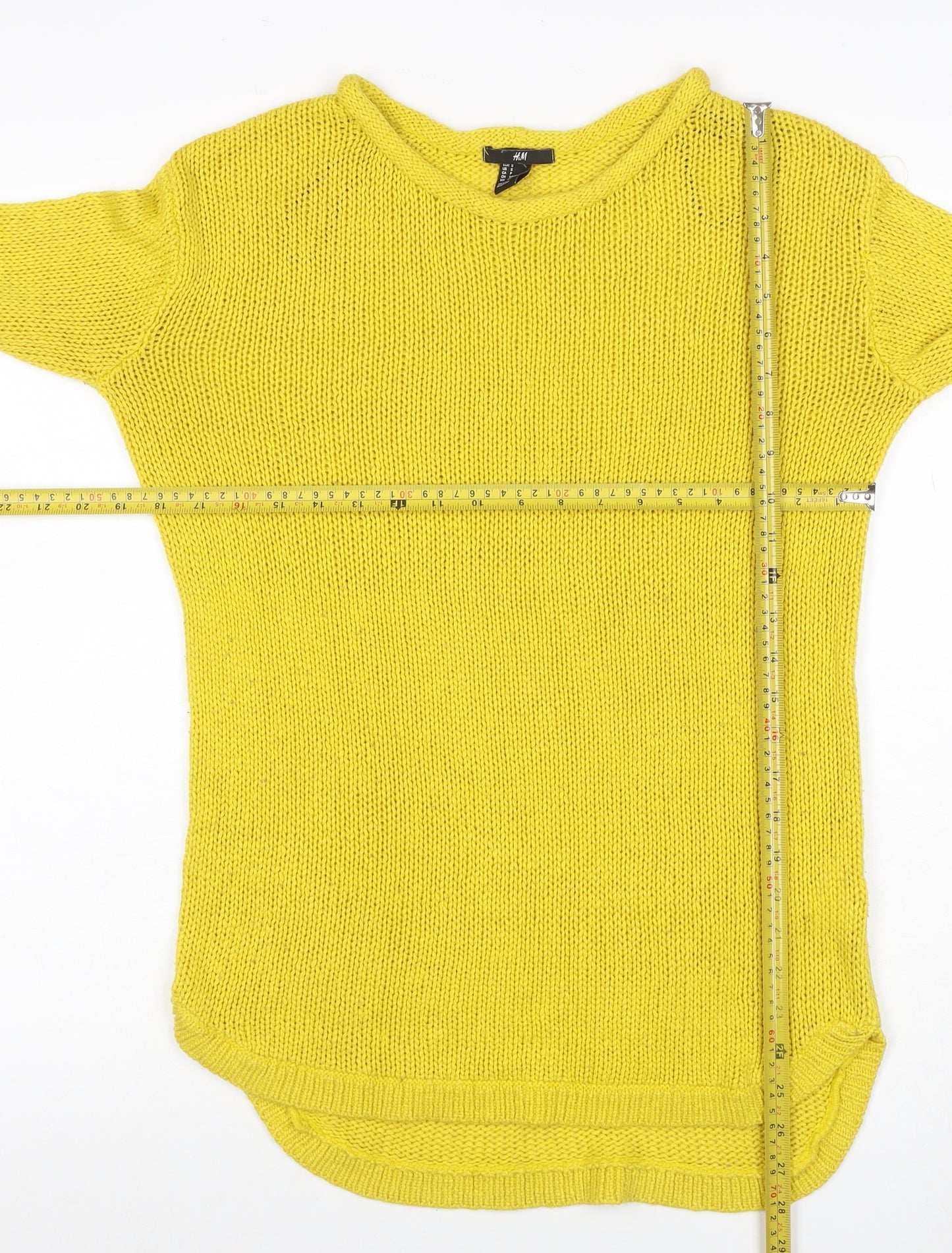 H&M Women Yellow S Chunky Knit Long Sleeve Round Neck Tunic Jumper