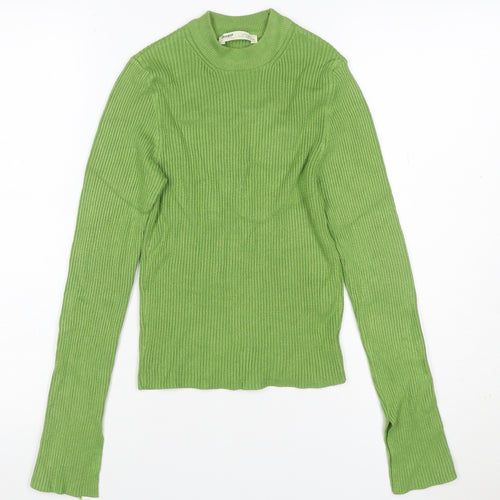 Pull&Bear Women’s Green UK 8 Rib Knit Mock Neck Slim Jumper