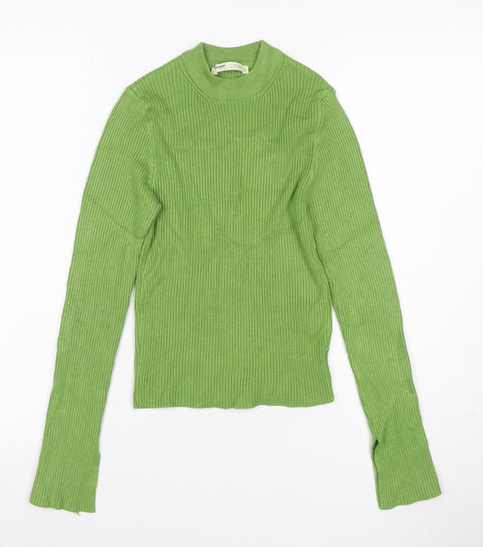 Pull&Bear Women’s Green UK 8 Rib Knit Mock Neck Slim Jumper