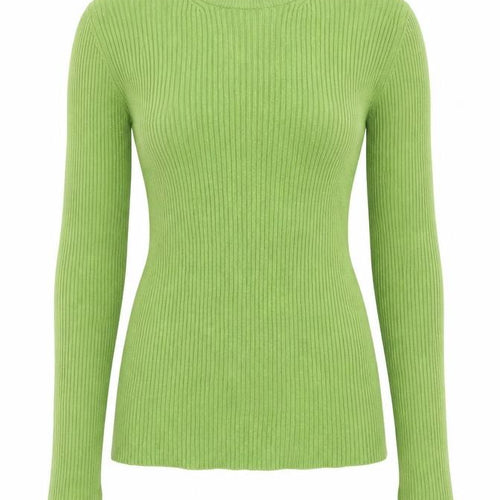 Pull&Bear Women’s Green UK 8 Rib Knit Mock Neck Slim Jumper