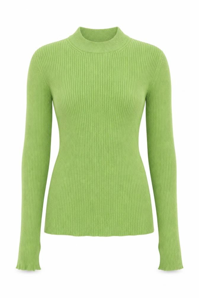 Pull&Bear Women’s Green UK 8 Rib Knit Mock Neck Slim Jumper