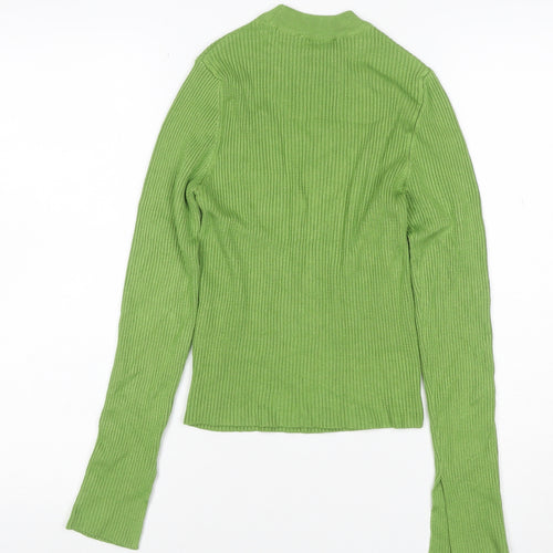 Pull&Bear Women’s Green UK 8 Rib Knit Mock Neck Slim Jumper