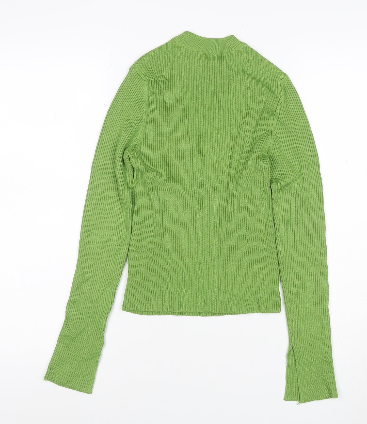 Pull&Bear Women’s Green UK 8 Rib Knit Mock Neck Slim Jumper