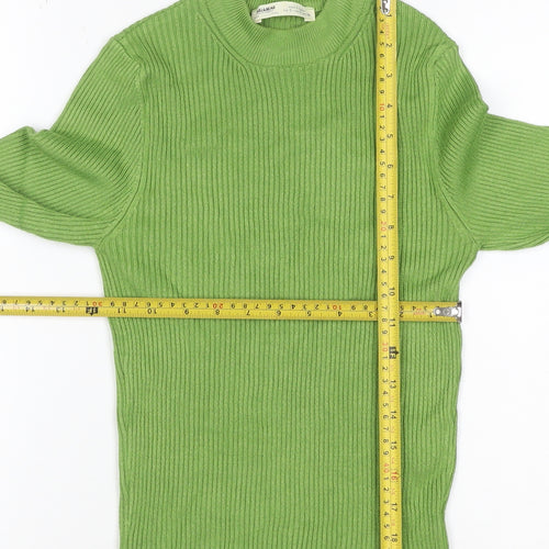 Pull&Bear Women’s Green UK 8 Rib Knit Mock Neck Slim Jumper