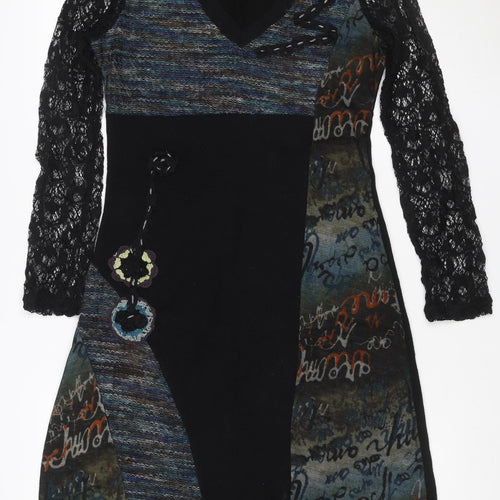 Frime Women’s Multicoloured M Sheath Knit Lace Sleeve Dress