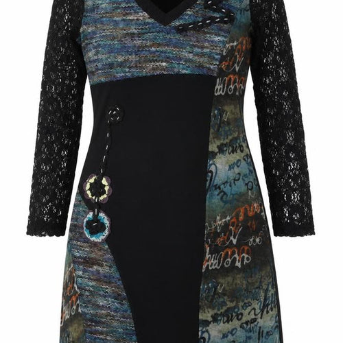 Frime Women’s Multicoloured M Sheath Knit Lace Sleeve Dress