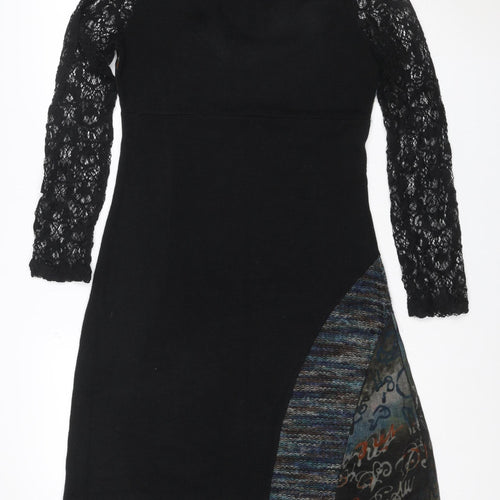 Frime Women’s Multicoloured M Sheath Knit Lace Sleeve Dress