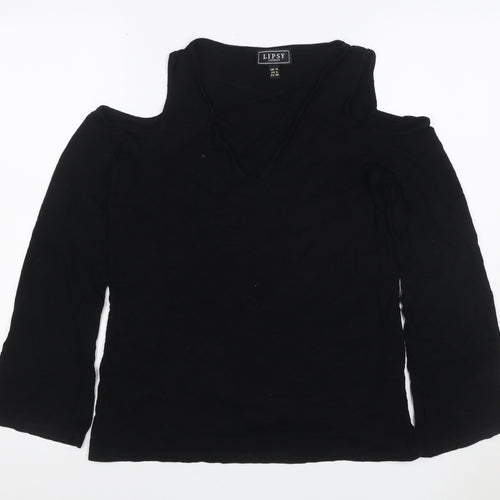 Lipsy Women Black UK 10 Cold Shoulder V-Neck Stretch Blouse