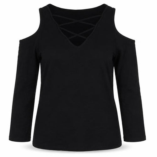 Lipsy Women Black UK 10 Cold Shoulder V-Neck Stretch Blouse