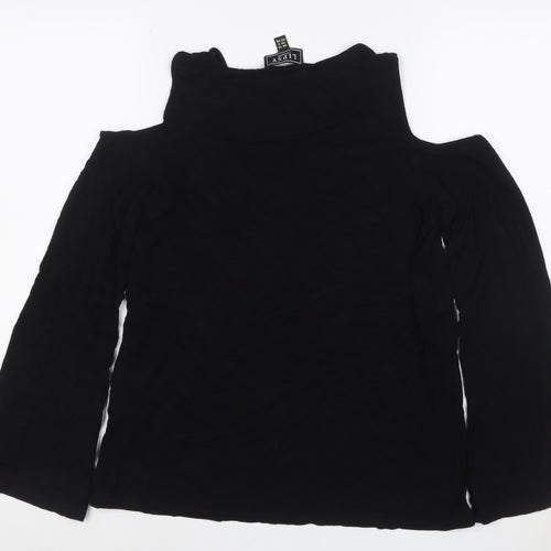 Lipsy Women Black UK 10 Cold Shoulder V-Neck Stretch Blouse