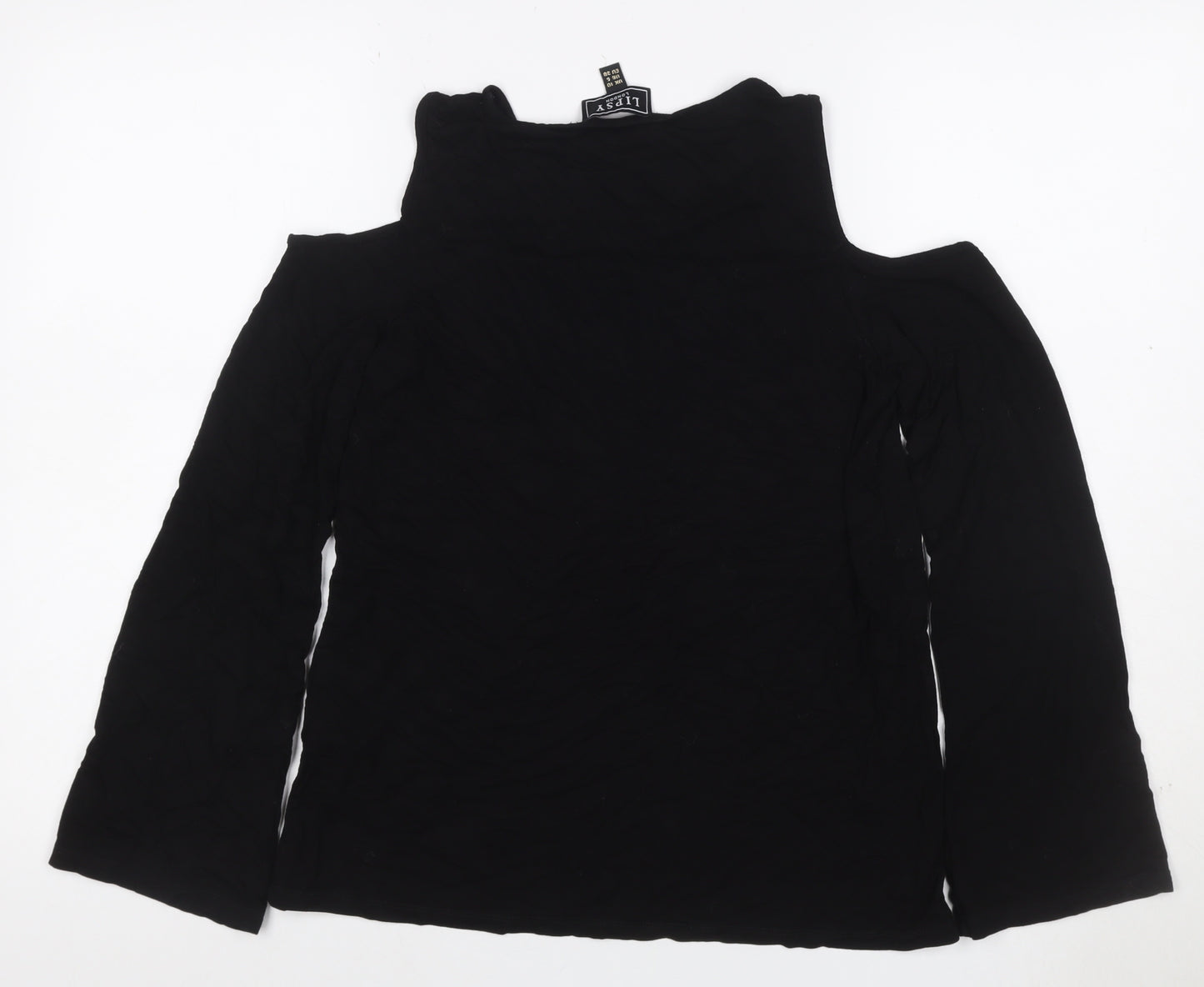 Lipsy Women Black UK 10 Cold Shoulder V-Neck Stretch Blouse