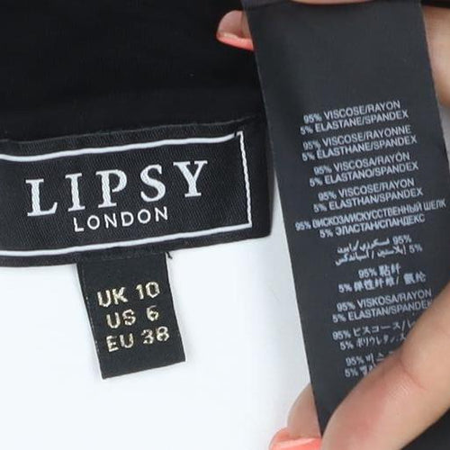 Lipsy Women Black UK 10 Cold Shoulder V-Neck Stretch Blouse