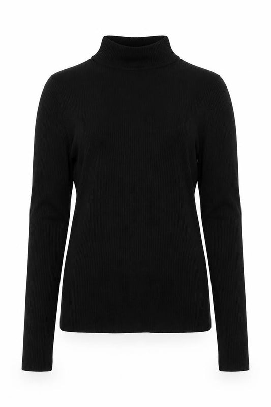 Warehouse Women Black UK 12 Rib Knit High Neck Long Sleeve Slim Top