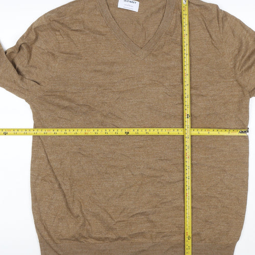 Old Navy Men’s Brown L V-Neck Lightweight Cotton Blend Jumper