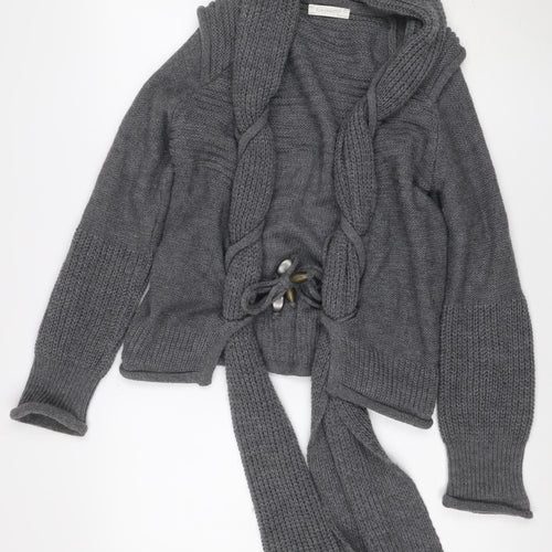 Elisa Cavaletti Women’s Grey L Wool Blend Lace-Up Wrap Knit Cardigan