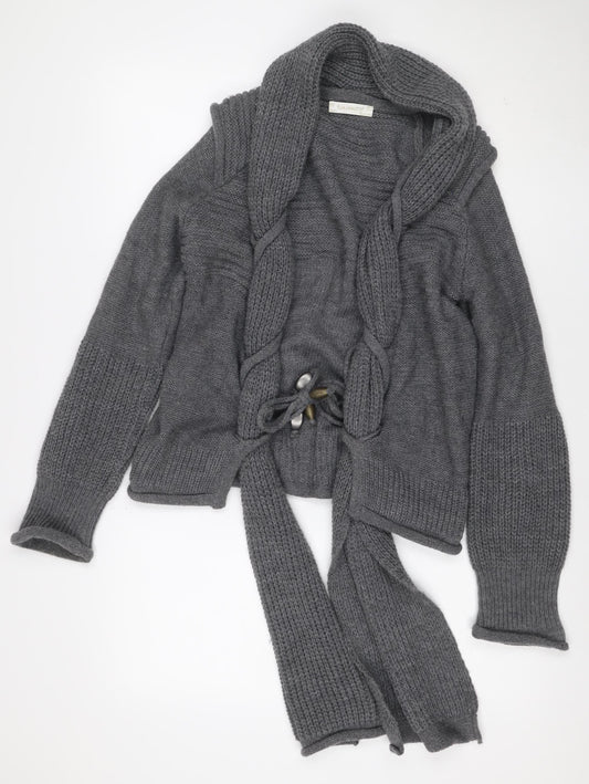Elisa Cavaletti Women’s Grey L Wool Blend Lace-Up Wrap Knit Cardigan
