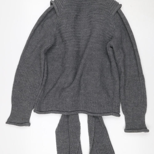 Elisa Cavaletti Women’s Grey L Wool Blend Lace-Up Wrap Knit Cardigan