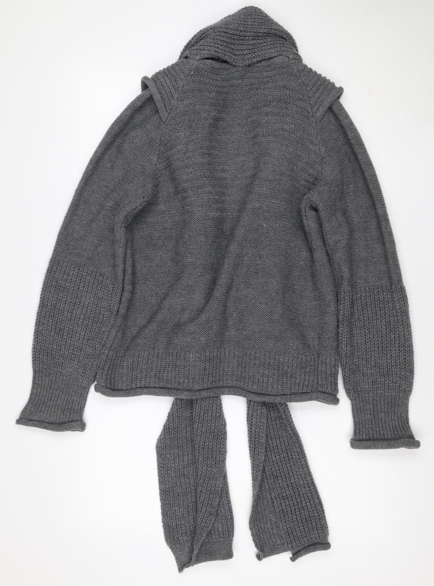 Elisa Cavaletti Women’s Grey L Wool Blend Lace-Up Wrap Knit Cardigan