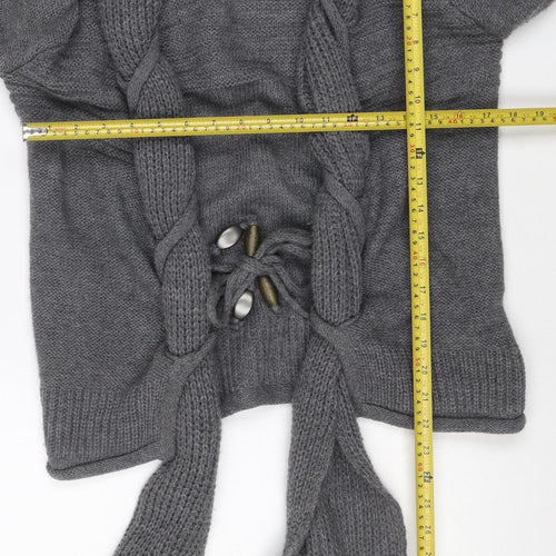 Elisa Cavaletti Women’s Grey L Wool Blend Lace-Up Wrap Knit Cardigan