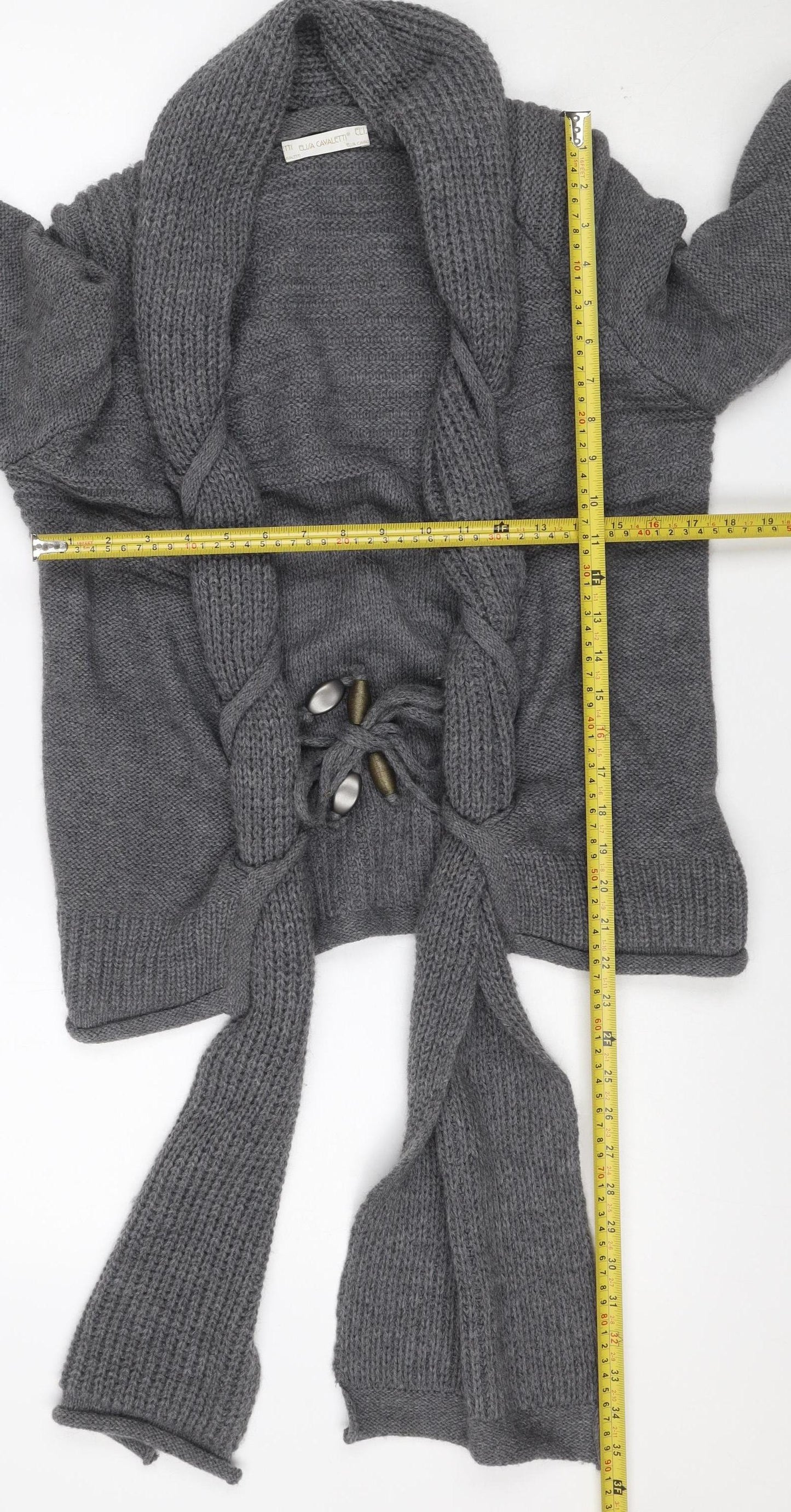 Elisa Cavaletti Women’s Grey L Wool Blend Lace-Up Wrap Knit Cardigan